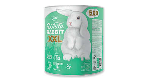 Papīra dvieļi GRITE WHITE RABBIT, 1 rullis/500 loksnes, 2 slāņi