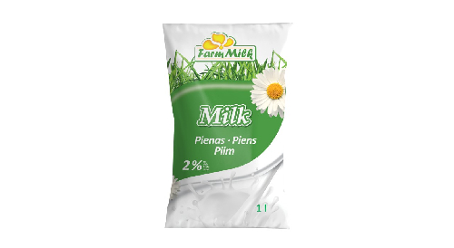 Piens FARM MILK, 1 l, 2%, plēvē