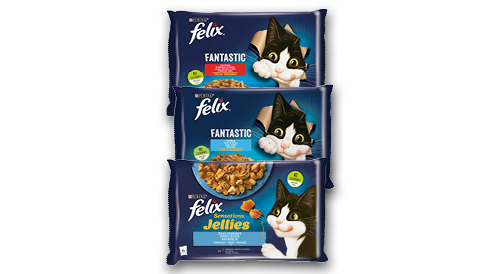 Konservētā kaķu barība FELIX, 1 iepak./4x 85 g, trīs veidi