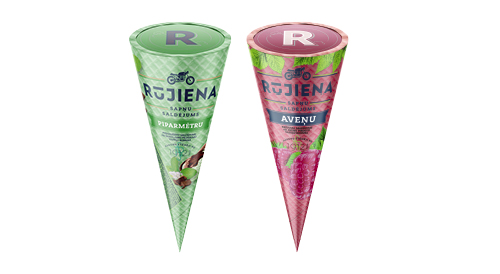 Saldējums RŪJIENA vafeles konusā, 60 g vai 65 g, divi veidi